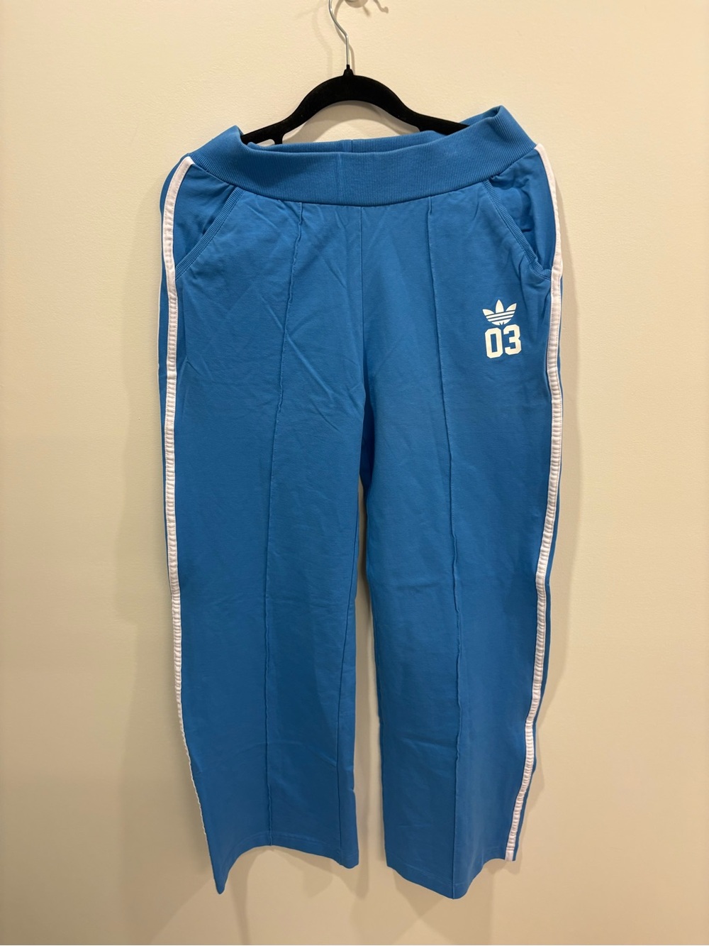 Adidas women’s Blue Track Pants with Side Stripes